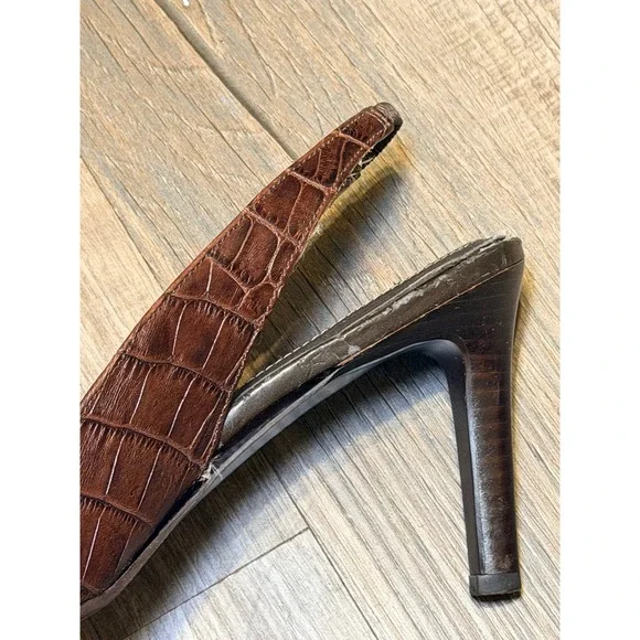 Brown Leather Slingback Heels Pointed Toe Classic Lauren Ralph Lauren 8.5 - Picture 10 of 11